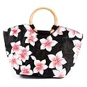 Jute Beach Bag Floral Print, Black