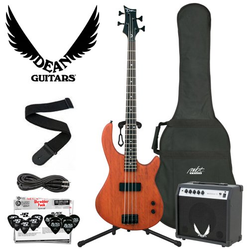 Dean Edge 09 Mahogany Electric Bass with Cable, Strap, Planet Waves 12 Pick Shredder Pack, 10-Watt Amp & MBT Bass Bag