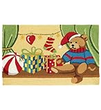 IMAGE OF Machine-Washable Hand-Hooked Holiday Bear Rug