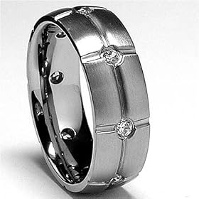 8MM Eternity Matte Finish Titanium ring wedding band with Cubic Zirconia sizes 8 to 12