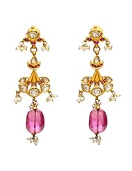 22kt Yellow Gold Diamond Pave Gemstone Dangle Earrings Jewelry