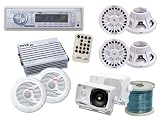 Pyle Complete Professional Weatherproof Sound Audio System for the Boat, Marine, Deck - AM/FM Radio + 400 Watts Amplifier + 200 Watts Mini Box Speaker System + Pair of 150 Watts Speakers + Two 400 Watts Subwoofers + 50 Ft. Speaker Wire