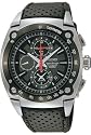 Seiko #SNAA95P2 Men's Sportura Retrograde Leather Band Chronograph Alarm Watch