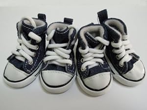 Pet Favorites Cute Puppy Pet Dog Sporty Shoes Lace up Blue Canvas Dog Boots Nonslip Dog Booties Sneaker for Chihuahua Yorkie Small Doggies, Size S: 1.8