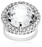 Sterling Silver 16mm Round Cubic Zirconia Cocktail Ring, Size 7