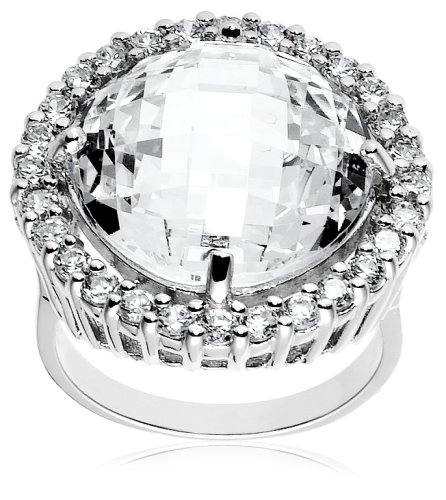 Sterling Silver 16mm Round Cubic Zirconia Cocktail Ring