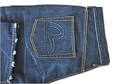 NEW $225 EVISU Genes Stonewashed Creases Embossed Logo Mens Jeans 34