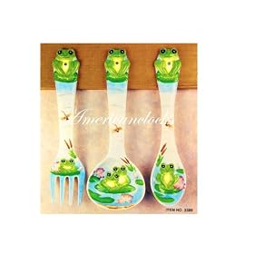Click here to buy Ceramic Frog 16 Kitchen Spoon Fork and Ladel..Wooden Spice rack also available! by Housewares.