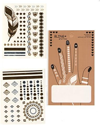 Gold & Silver Bling Tattoos for Hand, Set of 2 (006 & 008)