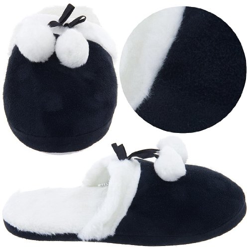 Black Slippers with Faux Fur Slippers for Women