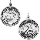 Sterling Silver St. Michael Us Marines Medal With 24.00 Inch Chain 22.50 mm