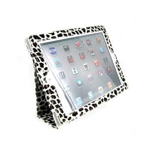 Portfolio Leather Case for iPad 2 2nd Generation Animal Series - [White Leopard Print] with Built-in Stand + Screen Protector