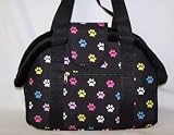 Designer Pet Carrier - Multi-Paw Pet Carrier - Black with Multi Colored Paw Prints - Small