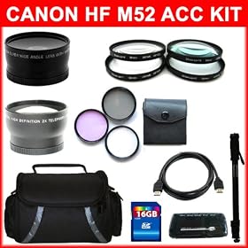 Advanced Accessory Kit For Canon VIXIA HF M50,HF M52,HF M500 Flash Memory Camcorder Include 16GB SDHC Memory + Reader + Wide Angle Lens + Telephoto Lens + Filter Kit + Close UP Lens Kit + HDMI + Monopod + Deluxe Case + More