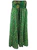 Green Sari Silky Maxi Skirt Flowy Palazzo Hippy Sari Harem Pants