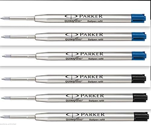 Parker Quink Ball Pen Refill, Fine, Brand New Sealed Original 6 - 3 Blue+3 Black
