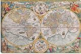 Antique Map of the World 1594 Canvas Giclee Art Print #7014 26"x18"