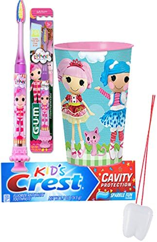 Lalaloopsy 3pc. Bright Smile Oral Hygiene Set! Lalaloopsy Light Up Timer Toothbrush, Crest Kids Cavity Protection Sparkle Fun Toothpaste &amp; Mouthwash Rise Cup! Plus Bonus Remember to Brush Visual Aid!