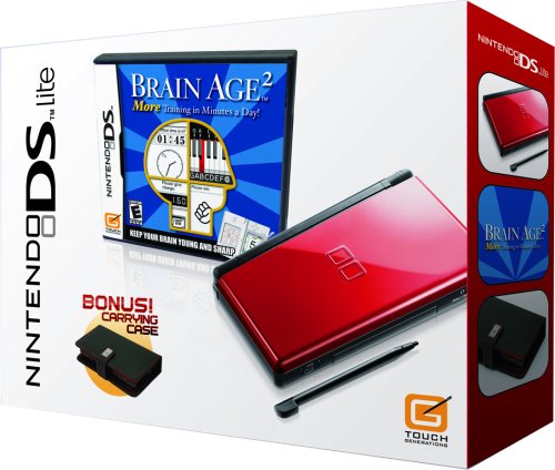 Nintendo DS Lite Crimson & Black with Brain Age 2