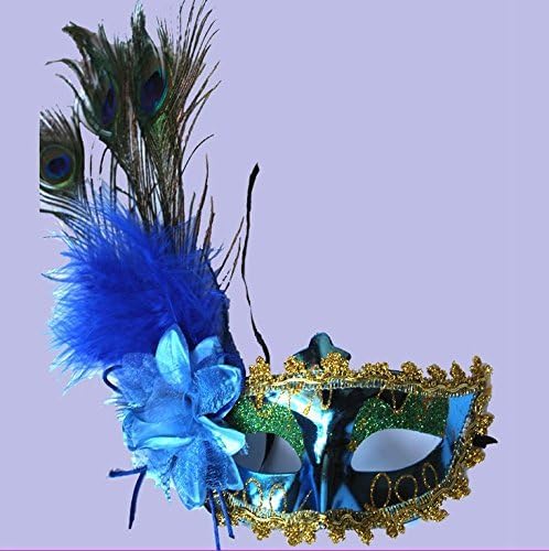 Blue lace mask dance send teams of high-grade peacock feather hair mask Halloween mask three peacock feathers