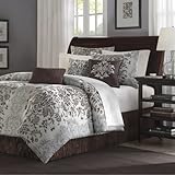 IMAGE OF Madison Park Carrington Jacquard 7 pc set (Comforter set +3Pillows ) - Grey - Queen