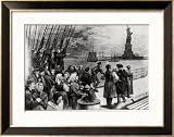 New York, Welcome to the Land of Freedom, an Ocean Steamer Passing the Statue of Liberty Framed Art Poster Print, 33x27