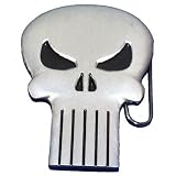 THE PUNISHER SKULL SILVER BLACK CHROME BELT BUCKLE WITH BONUS BELT by BeltmastersDirect