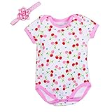 Gmasking 2016年新作 半袖ボディースーツ 子供ロンパース キッズロンパース ヘアバンド付き 2点セット (M(3-6Months), チェリー)
