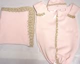 Knitted on Hand Knitting Machine Baby Pink Cotton Infant Girls Outfit Bunting