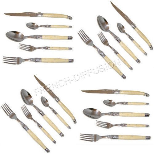 LAGUIOLE® Jean DUBOST authentique - ménagère de 20 pcs - FACON CORNE (service à couverts COMPLET pour 4 personnes - en acier 15/10 inoxydable - LAGUIOLE officiel & original - garantie lave-vaisselle - emballage & message cadeau disponible - fabriqué en FRANCE)
