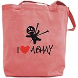 Canvas Tote Bag Pink " I Love Abhay " Name