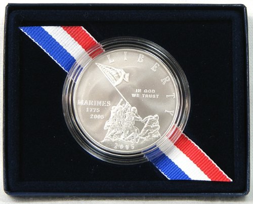 2005 Uncirculated Marine Corps Commemorative Silver Dollar w Box