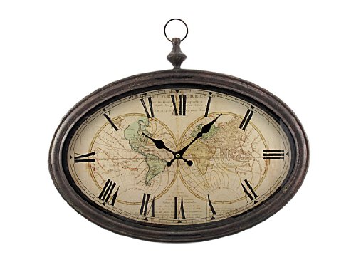 Vintage Style Oval World Map Clock