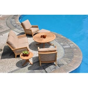 New Luxurious 6 Piece Deep Seating Teak Sofa Set with woven wicker raisin sides: Loveseat,... by WholesaleTeak
