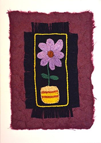 Greeting Card - Handmade in Africa with Hand-Embroidery Stitching. "Purple Flower". All occasion-Birthday, Mother's Day, Father's Day, Get Well, Anniversary, Thank You, etc. Sales benefit local women &amp; orphans living in the deep rural hamlet of Ingwavuma, KwaZulu-Natal, South Africa