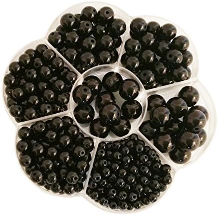 400+pcs Luster Glass Pearl Round Beads Assorted Sizes Lot / Jewelry Making Beads (Black)