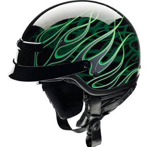Z1R Nomad DOT Half Motorcycle Helmet Hellfire Black/Green Flames XL