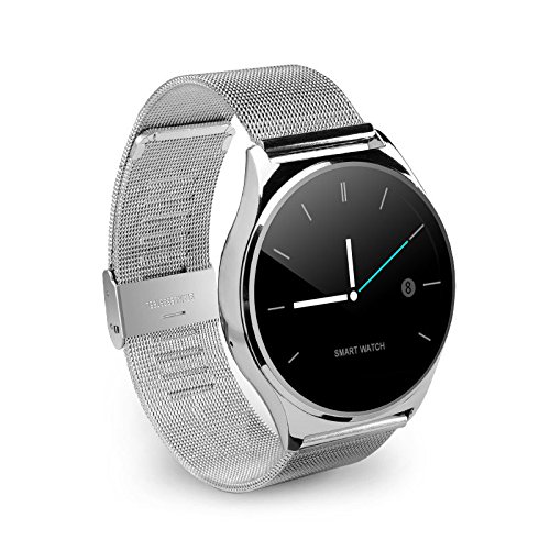 OHPA Z02 Extreme Slim Heart rate monitor HD display Bluetooth Smart Watch with Remote camer and sound for iPhone and Android Smartphones, stainless steel strap, Silver