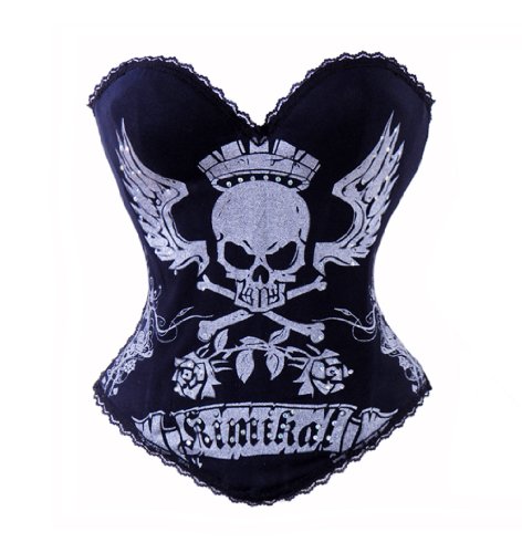 BSLINGERIE® Womens Skull Print Rock N Roll Fashion Boned Corset
