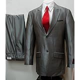 New Mens Two Button Shiny Silver Sharkskin Dress Suit