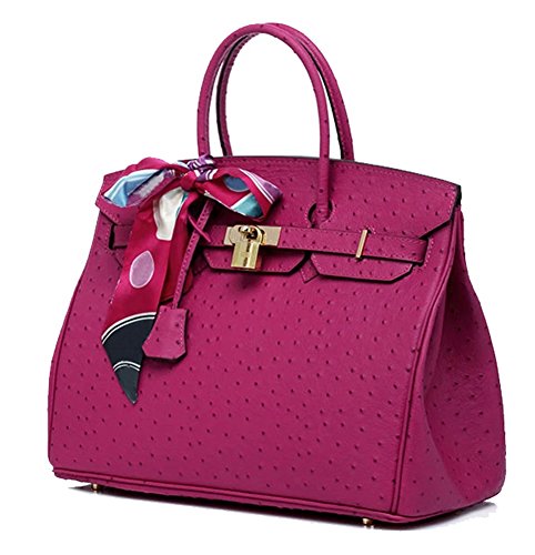 Ainifeel Women's Ostrich Embossed Leather Top Handle Handbags
