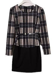 Fitted Long Sleeves Round Neck Cocktail Above the Knee Polyester/Spandex Plaid Print Evening Dress/Party Dress/Mini Dress 