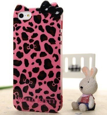 Hello Kitty Leopard & Bow Case for Apple Iphone 5 -- Hot Pink
