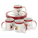 Holiday Cheer Mugs in Hatbox, 15-Ounce, Set of 4