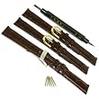 3 Brown Leather Watch Band & Deployment Buckle 18mm
