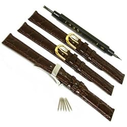 3 Brown Leather Watch Band & Deployment Buckle 18mm