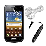 Skque Anti Scratch Screen Protector+Black Stylus Pen with 3.5mm Anti Dust Plug+3.5mm Clear Crystal Dustproof Headphone Plug Charm for Samsung Galaxy Wonder I8150