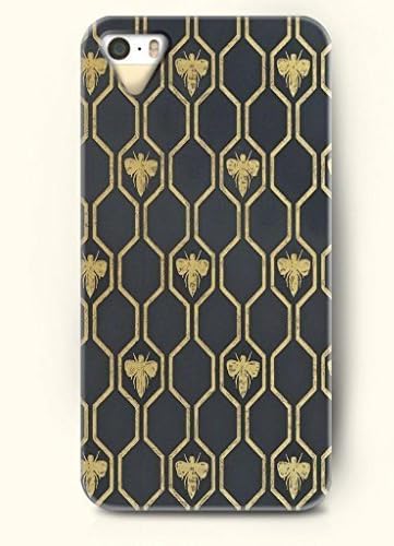 iPhone 5/5S Case, OOFIT Phone Cover Series for Apple iPhone 5 5S Case (DOESN'T FIT iPhone 5C)-- Yellow Bee In Hexagon Of Dark Grey Background -- Honeycomb Pattern