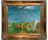 Art Reproduction Oil Painting - Van Gogh Paintings: The Seine Bridge at Asnieres with Renaissance Bronze Frame - Bronze Finish - 30 X 34 - Hand Painted Framed Canvas Art