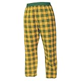 Green Gold (Yellow) tartan plaid check flannel cotton pants for lounging, sleep, sports. Unisex relaxed fit, available in 3 Youth sizes, exposed elastic waist